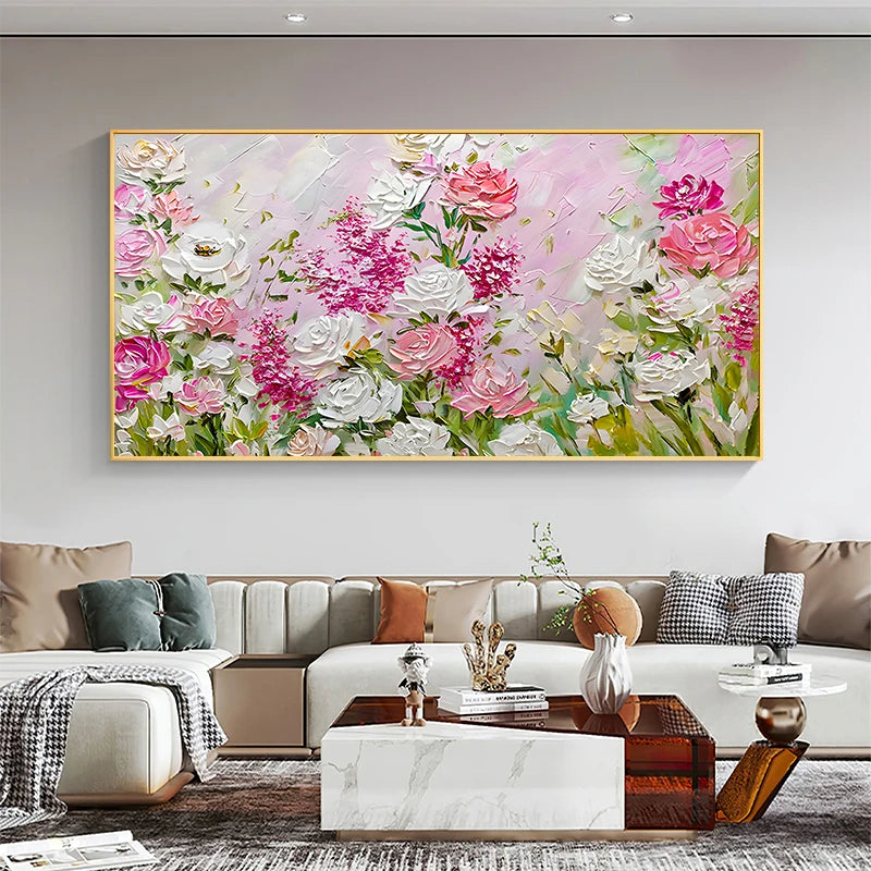 Handmade Large Abstract Flower Oil Painting | Modern Wall Art Canvas for Living Room Decor