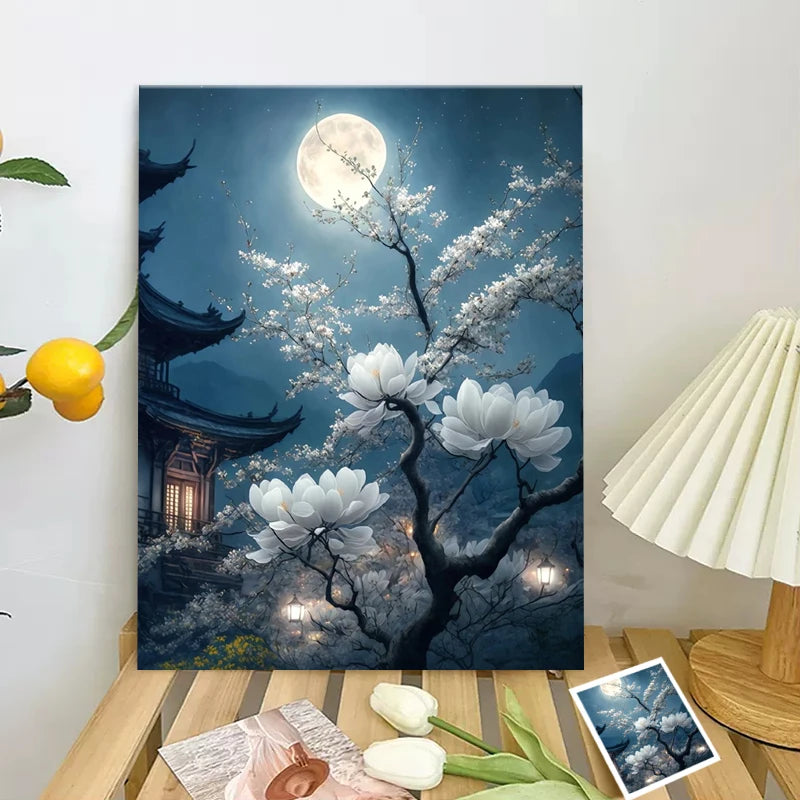 GATYZTORY Moonlight DIY Painting By Numbers Kit | Landscape Oil Painting