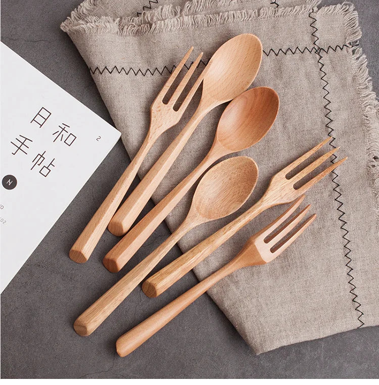 Eco-Friendly Natural Wooden Spoon Set - Portable Dinnerware