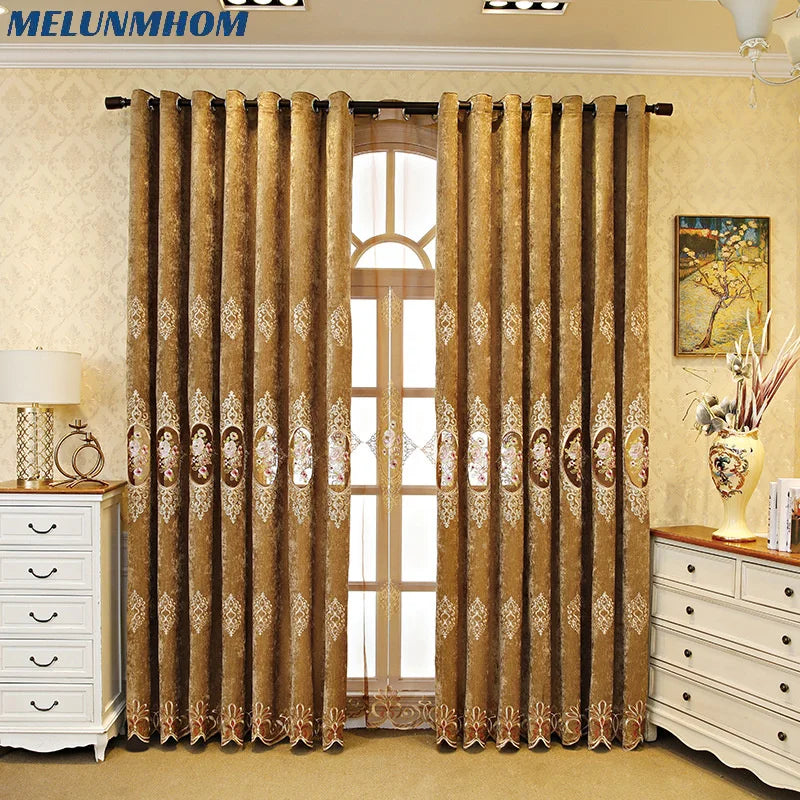 Luxury Velvet Chenille Blackout Curtains for Living Room