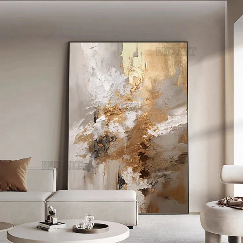 Golden Color Abstract Oil Painting | Hand-Painted Canvas Wall Art