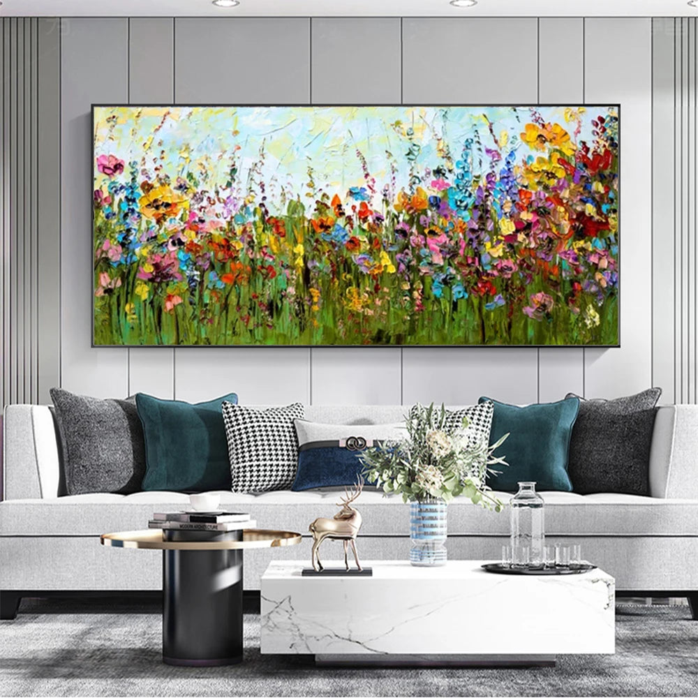 Handmade Large Abstract Flower Oil Painting | Modern Wall Art Canvas for Living Room Decor