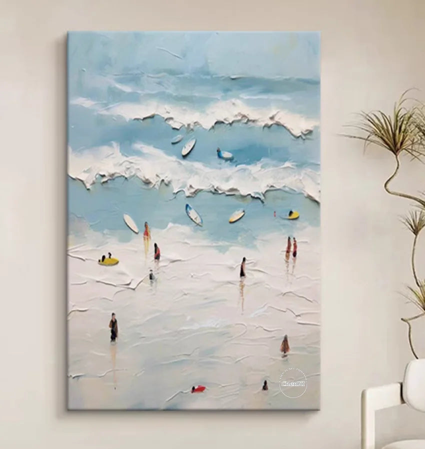 Hand-Painted Sunset on the Sea Oil Painting – Large Canvas Wall Art for Modern Home Décor (Unframed)