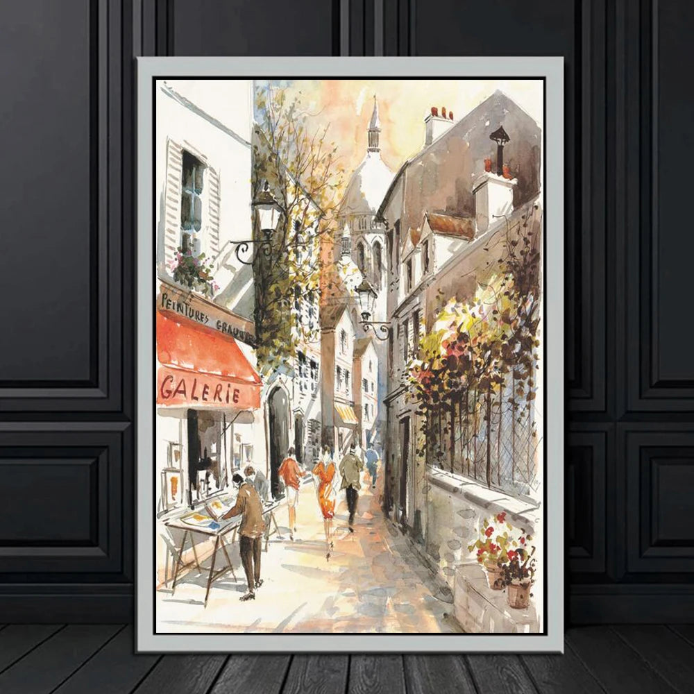 Paris Seine Street Landscape Oil Painting - Canvas Wall Art for Living Room Decor | Nordic-Style Poster Prints