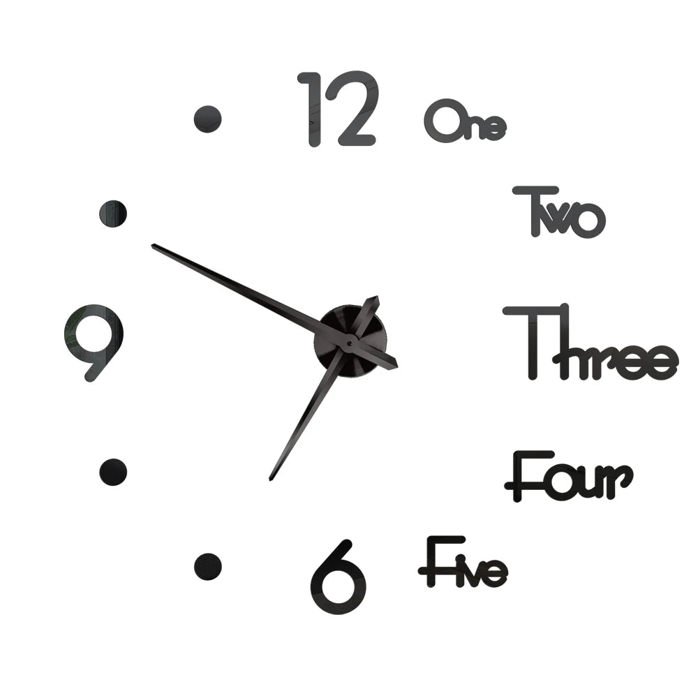 2D/3D Large Roman Numeral Acrylic Mirror Wall Clock - DIY Quartz Clock