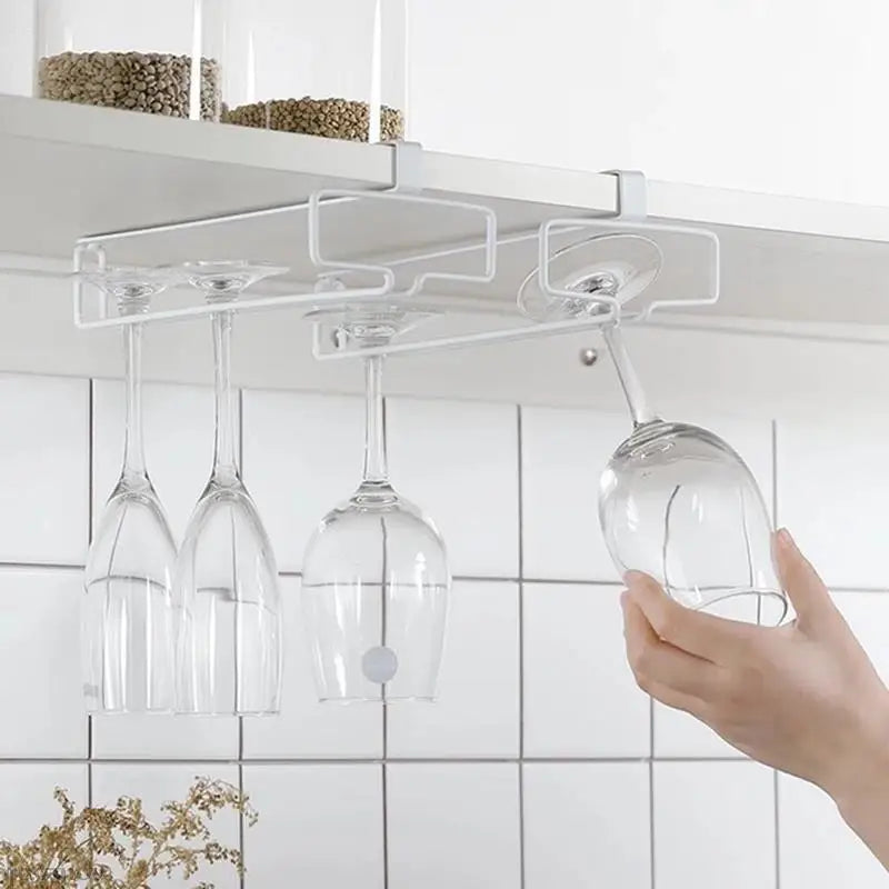 Iron Wine Rack with Glass Holder - Bar Hanger Shelf, Stainless Steel Stand