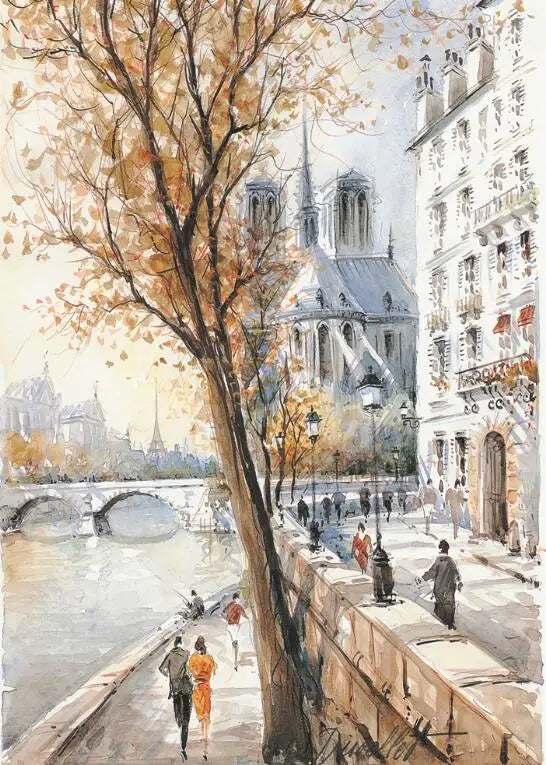Paris Seine Street Landscape Oil Painting - Canvas Wall Art for Living Room Decor | Nordic-Style Poster Prints