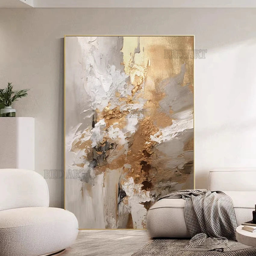 Golden Color Abstract Oil Painting | Hand-Painted Canvas Wall Art