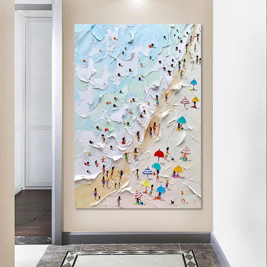 Hand-Painted Sunset on the Sea Oil Painting – Large Canvas Wall Art for Modern Home Décor (Unframed)