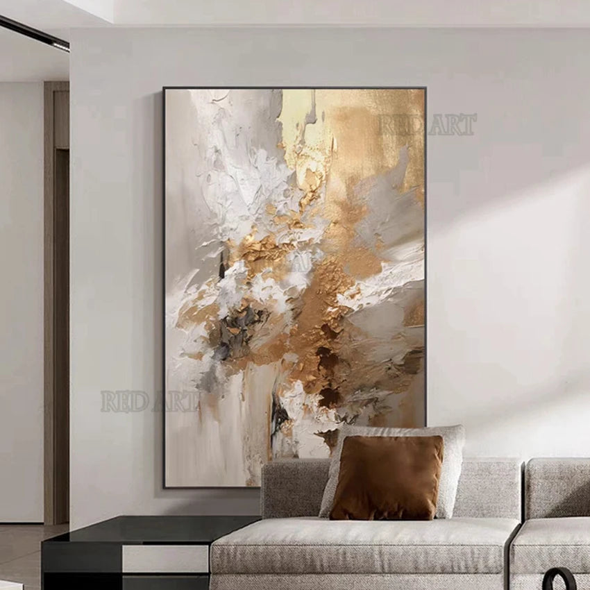 Golden Color Abstract Oil Painting | Hand-Painted Canvas Wall Art