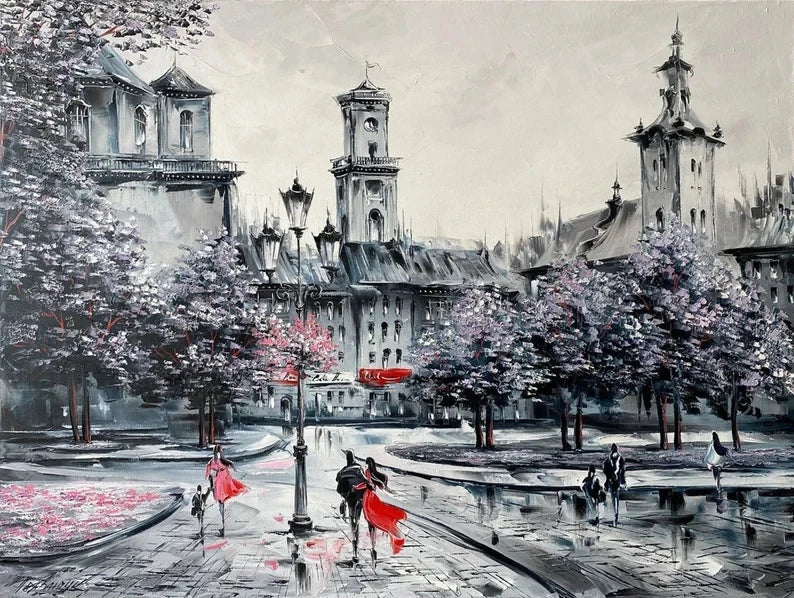 Paris Seine Street Landscape Oil Painting - Canvas Wall Art for Living Room Decor | Nordic-Style Poster Prints