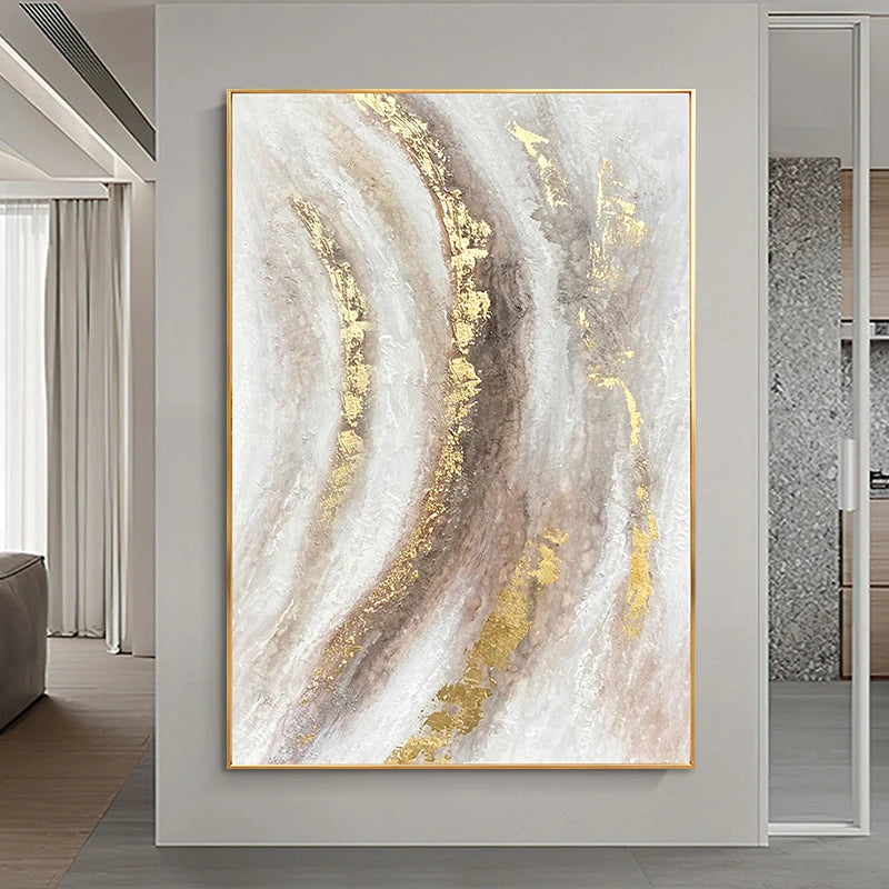 Handmade Acrylic Oil Painting on Canvas | Golden Foil Texture | Wall Art Decor