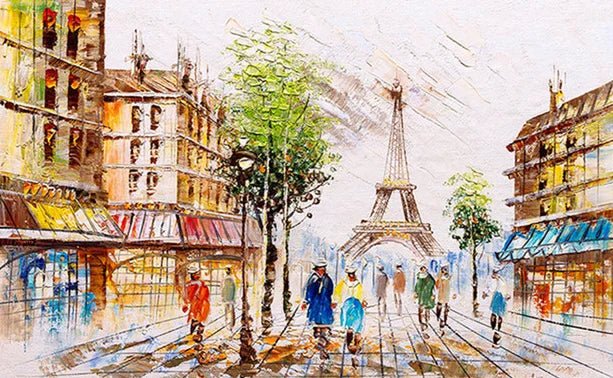 Paris Seine Street Landscape Oil Painting - Canvas Wall Art for Living Room Decor | Nordic-Style Poster Prints