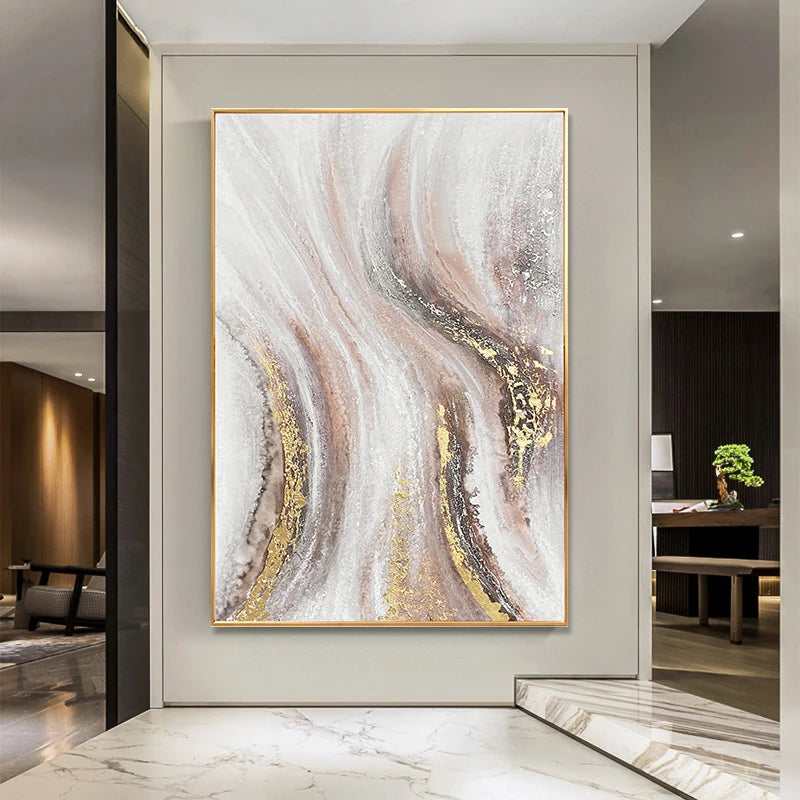 Handmade Acrylic Oil Painting on Canvas | Golden Foil Texture | Wall Art Decor