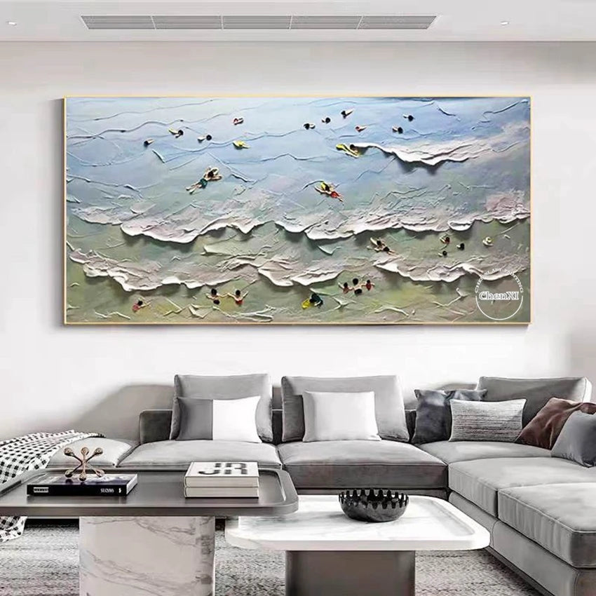 Hand-Painted Sunset on the Sea Oil Painting – Large Canvas Wall Art for Modern Home Décor (Unframed)