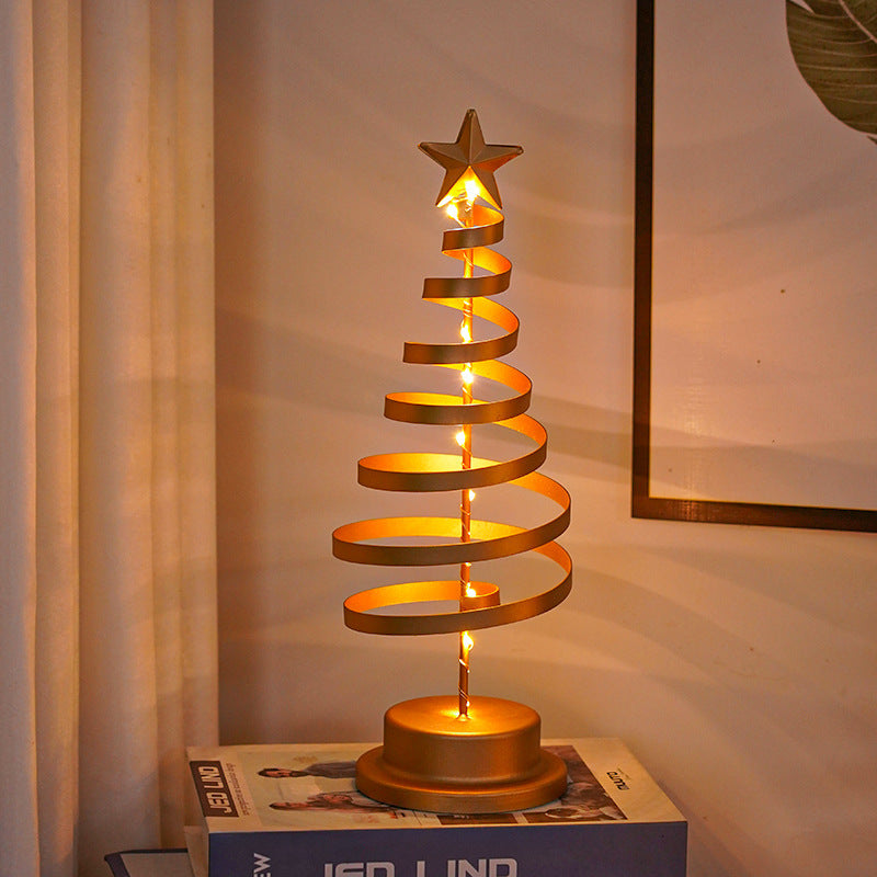 LED Christmas Tree Spiral Table Lamp – Wrought Iron Xmas Tree Night Light & Holiday Decor