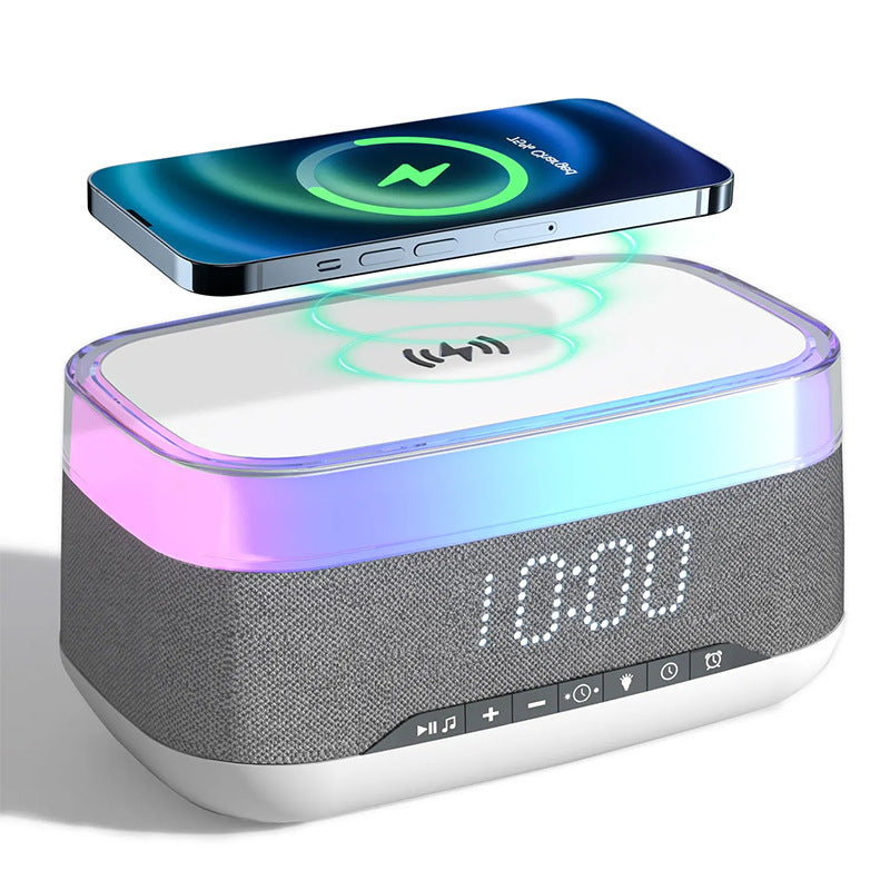 Multifunctional Alarm Clock with Bluetooth Speaker & Wireless Fast Charger | Night Light & Home Decor