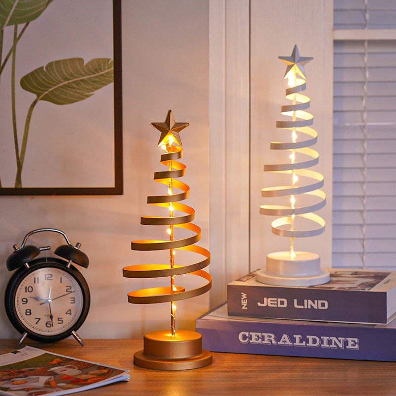 LED Christmas Tree Spiral Table Lamp – Wrought Iron Xmas Tree Night Light & Holiday Decor