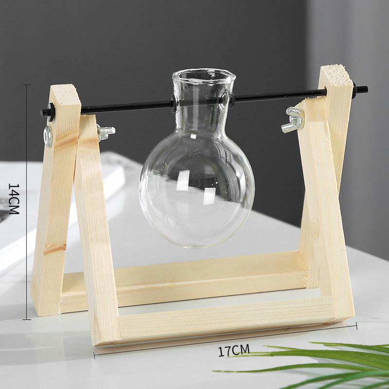 Wooden Stand Hydroponic Glass Vase