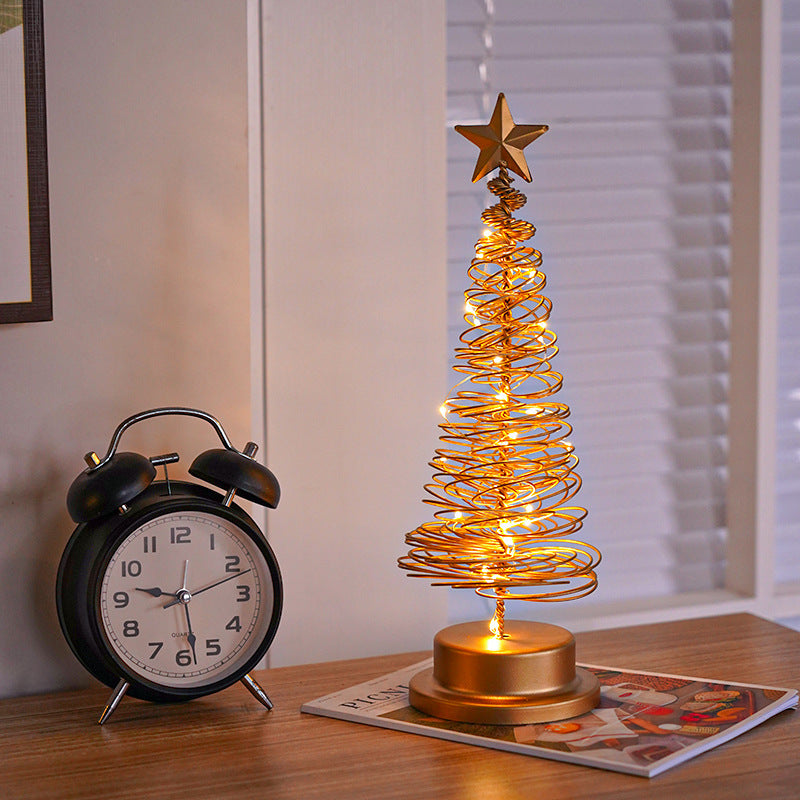 LED Christmas Tree Spiral Table Lamp – Wrought Iron Xmas Tree Night Light & Holiday Decor