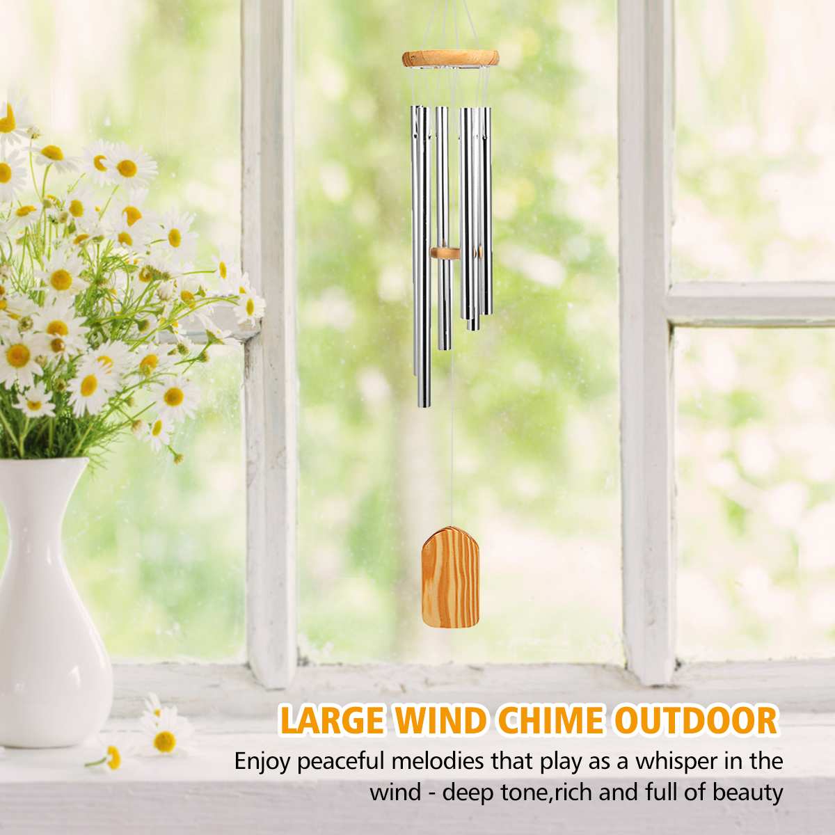 Silver Wind Chimes Wind Chime Bells 6 Metal Tubes for Outdoor Garden Yard Patio Home Decoration and Gift