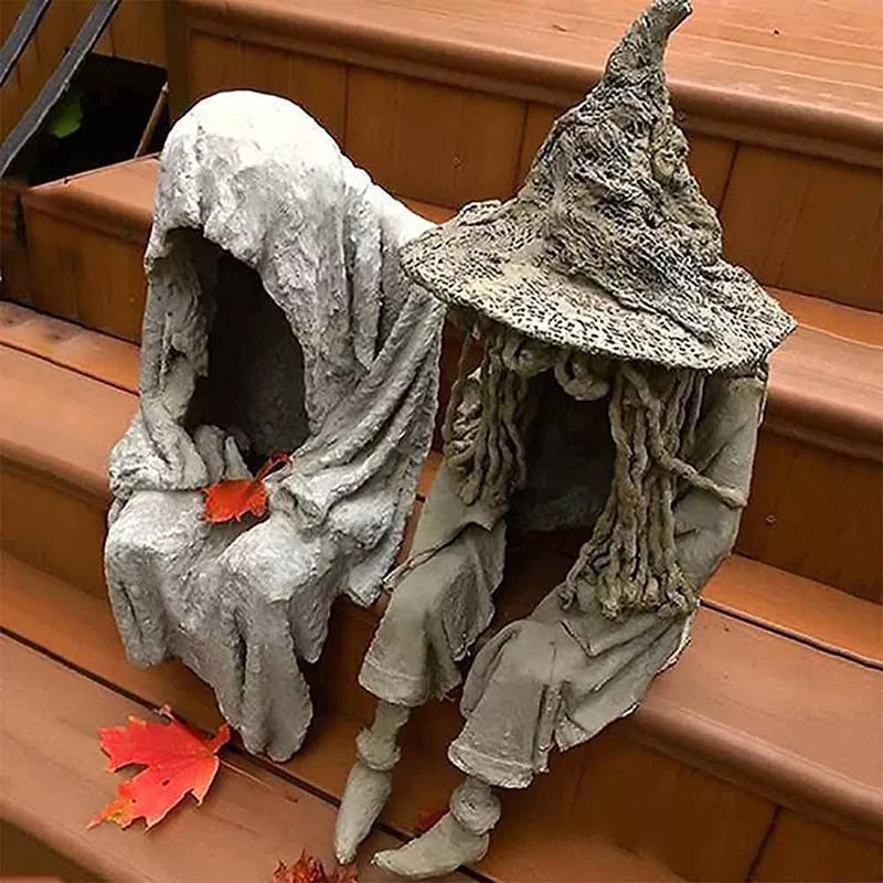 Solar Witch Ghoul Light Halloween Decoration LED Ghost Light Resin Ornaments Garden Decoration Statues For Halloween Festival