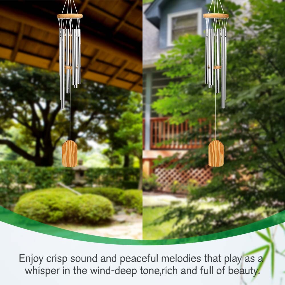 Silver Wind Chimes Wind Chime Bells 6 Metal Tubes for Outdoor Garden Yard Patio Home Decoration and Gift