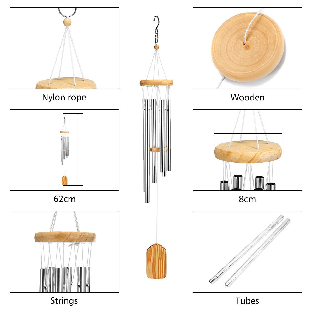 Silver Wind Chimes Wind Chime Bells 6 Metal Tubes for Outdoor Garden Yard Patio Home Decoration and Gift