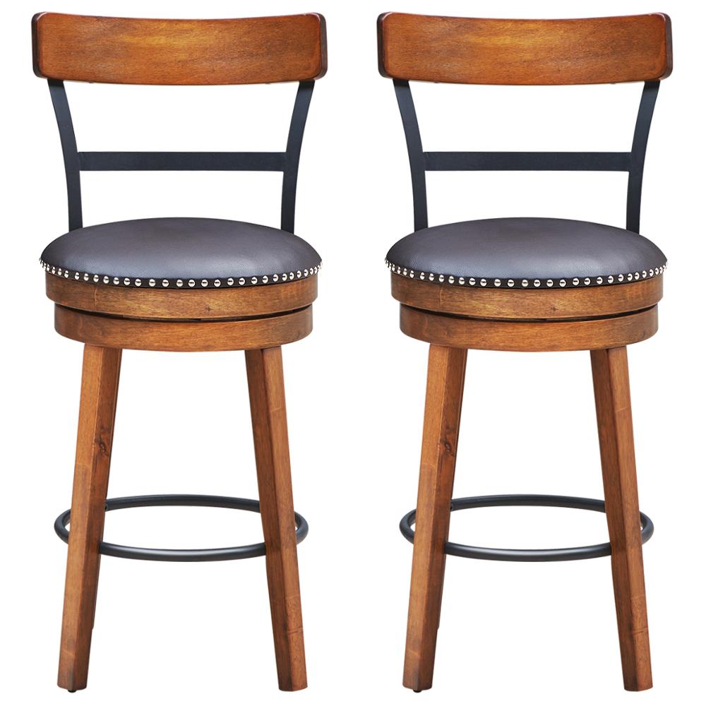 Set of 2 BarStool 25.5" Swivel Counter Height Dining Chair with Rubber Wood Legs HW65296