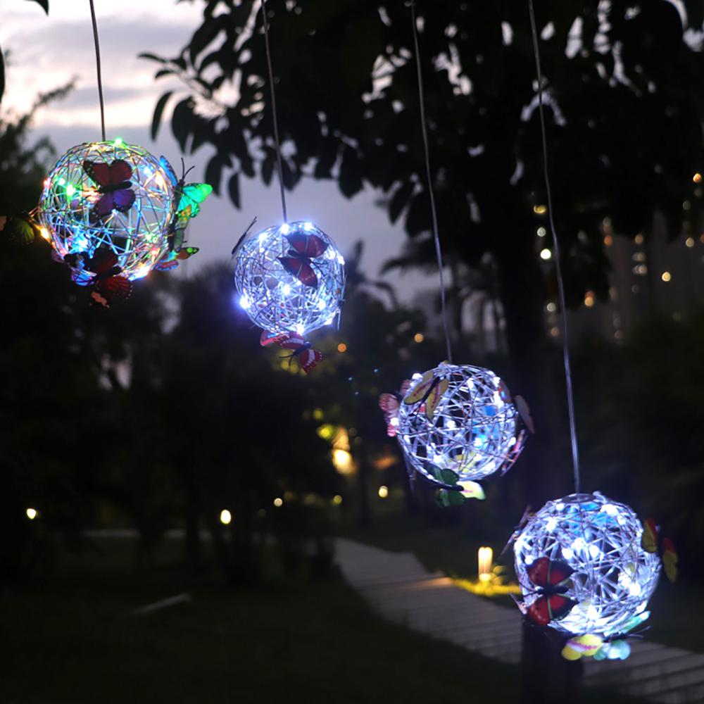 Solar Butterfly Ball Light Waterproof Metal Weaving Hanging Nightlight Lamp For Garden Courtyard Outdoor Decoration Tools