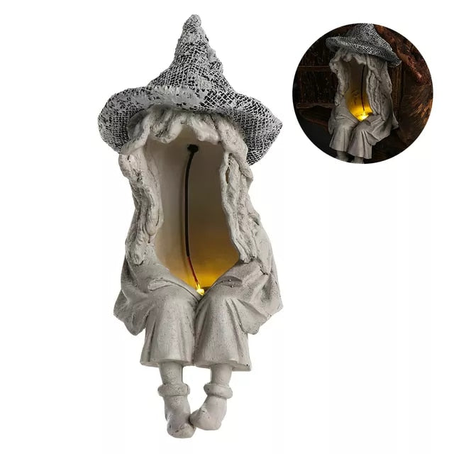 Solar Witch Ghoul Light Halloween Decoration LED Ghost Light Resin Ornaments Garden Decoration Statues For Halloween Festival