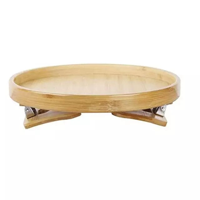 Sofa Tray Tables Woodgrain Sofa Armrest Clip-On Round Tray Foldable For Drinks Cup Bowl Phone Wooden Dessert Tea Holder 10Inches