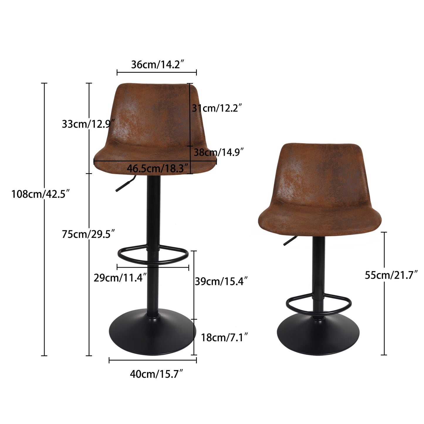 Set of 2 Bar Stools Swivel Barstool Chairs with Back, Adjustable Height Bar Chairs, Modern Pub Kitchen Counter Height
