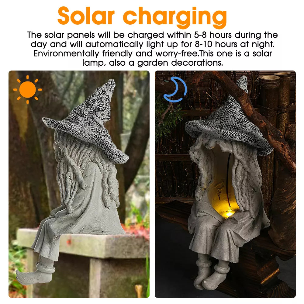 Solar Witch Ghoul Light Halloween Decoration LED Ghost Light Resin Ornaments Garden Decoration Statues For Halloween Festival