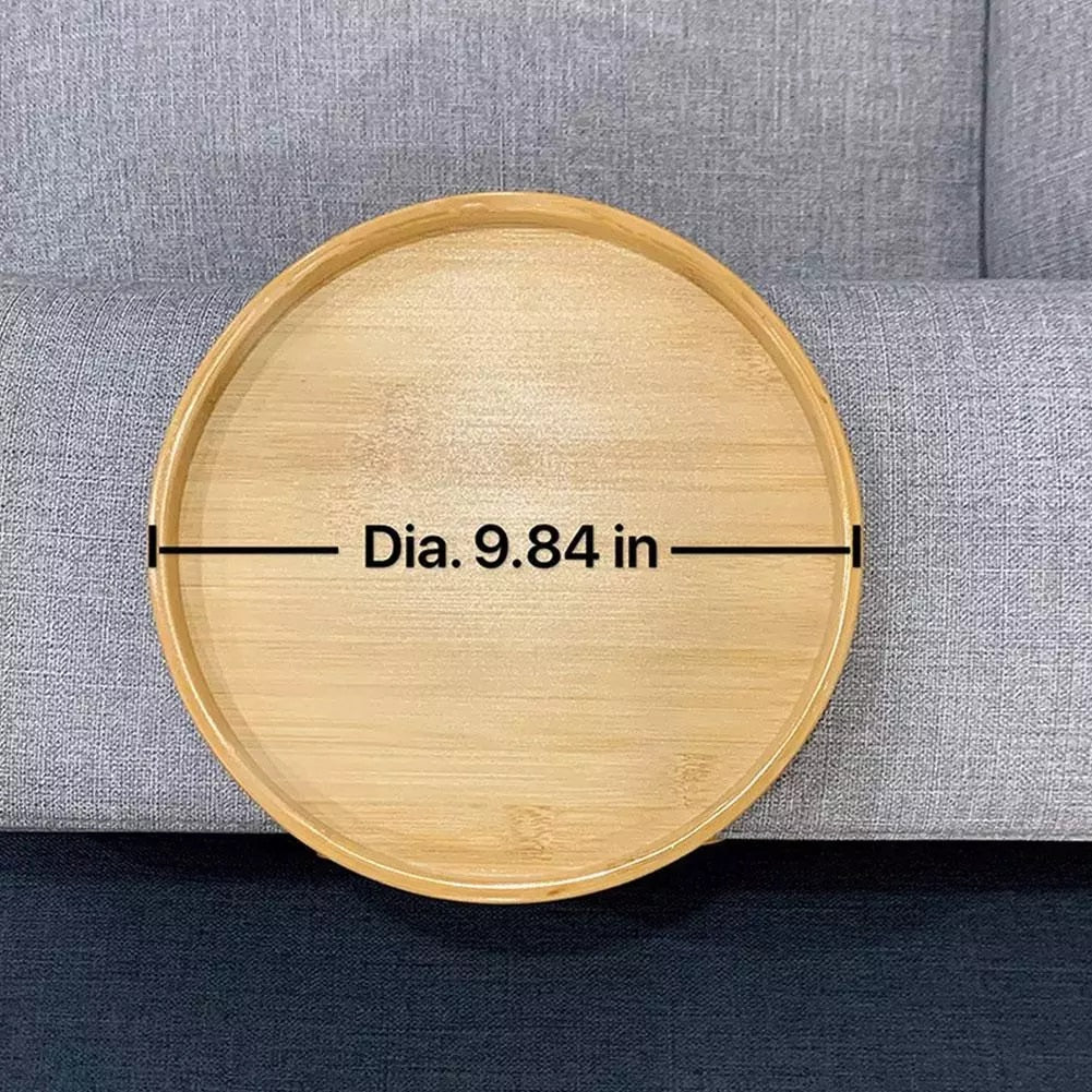 Sofa Tray Tables Woodgrain Sofa Armrest Clip-On Round Tray Foldable For Drinks Cup Bowl Phone Wooden Dessert Tea Holder 10Inches