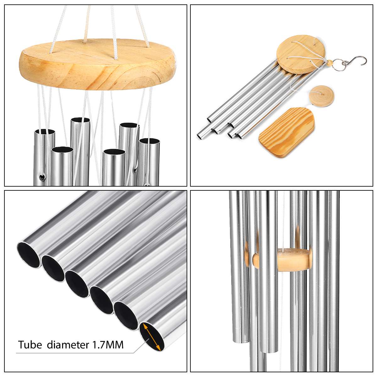 Silver Wind Chimes Wind Chime Bells 6 Metal Tubes for Outdoor Garden Yard Patio Home Decoration and Gift