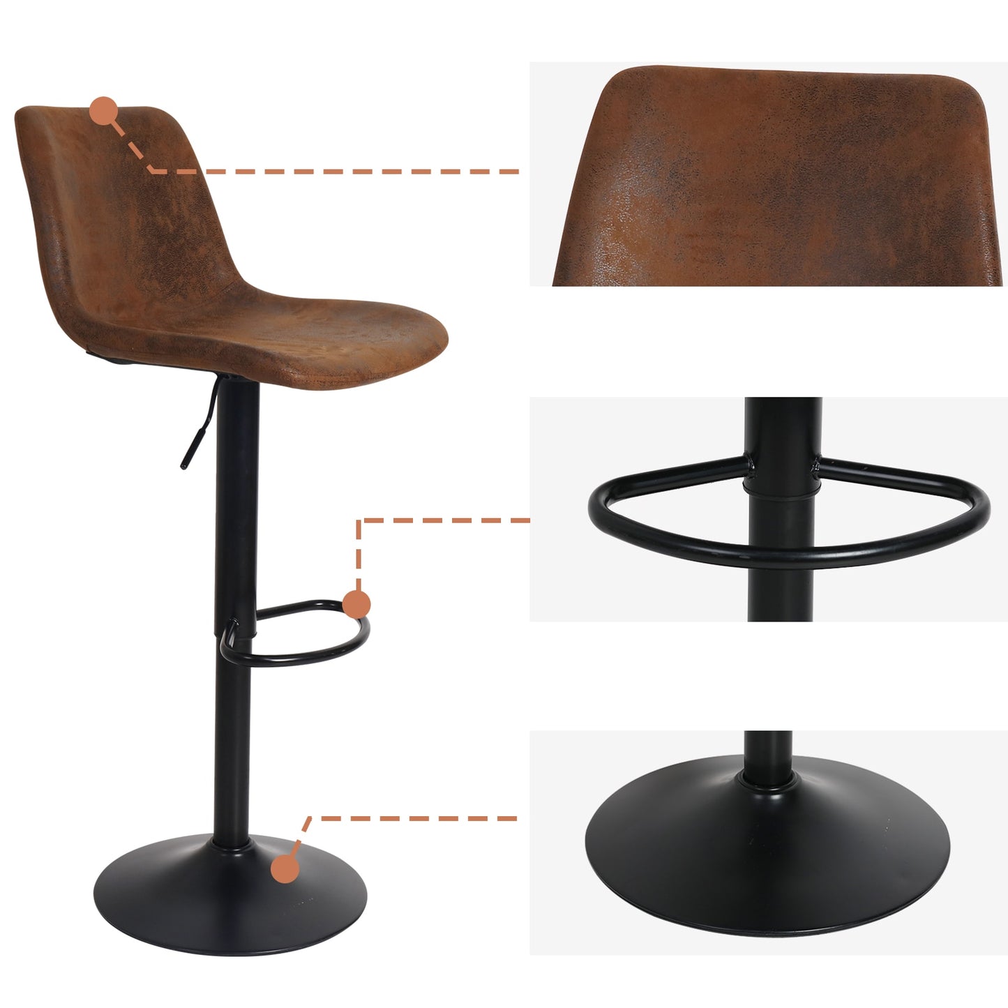 Set of 2 Bar Stools Swivel Barstool Chairs with Back, Adjustable Height Bar Chairs, Modern Pub Kitchen Counter Height
