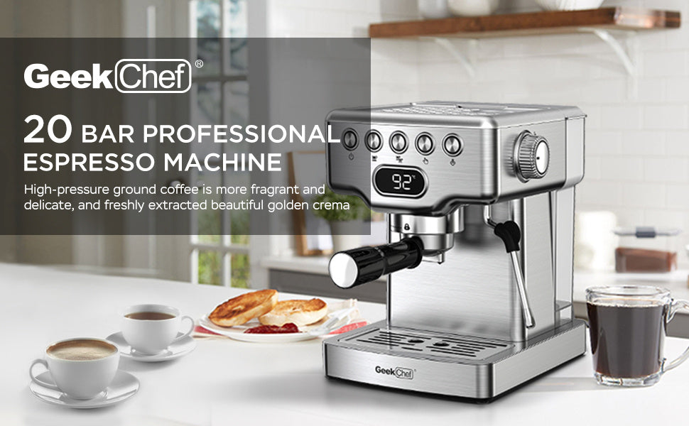 Geek Chef 20 Bar Espresso Machine | With Milk Frother | Home Espresso Maker