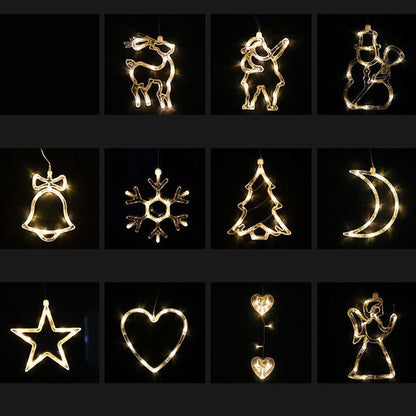 Christmas LED Suction Cup Chandelier - Santa Claus, Elk, Snowman Holiday Window Decor Lights
