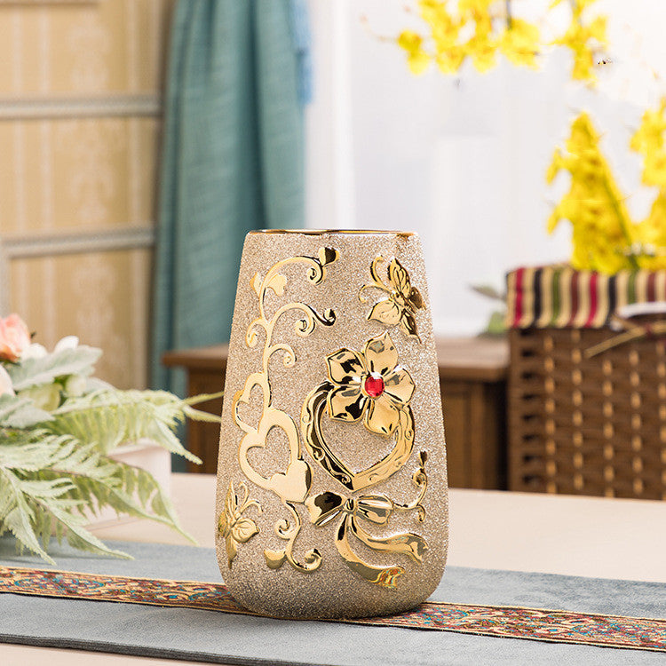 Gold Electroplated Ceramic Vase - Luxury Living Room Decor