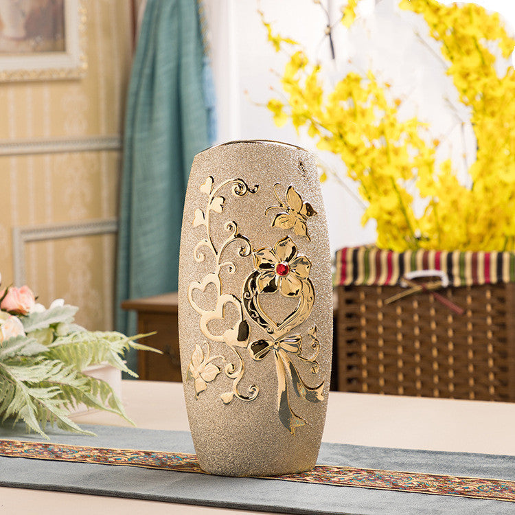 Gold Electroplated Ceramic Vase - Luxury Living Room Decor