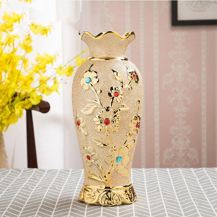 Gold Electroplated Ceramic Vase - Luxury Living Room Decor