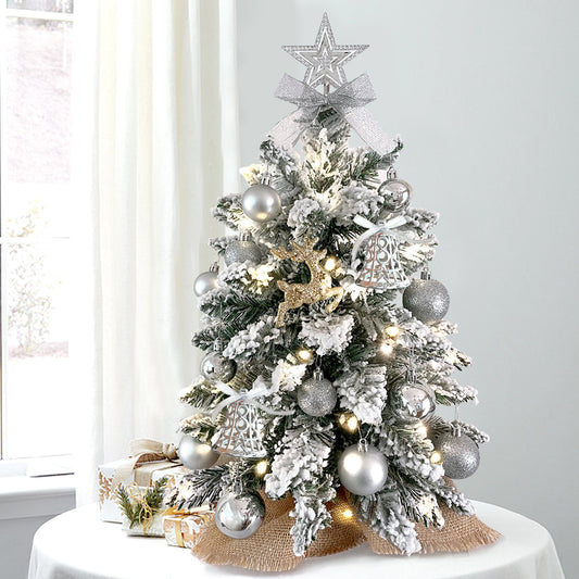 2ft Mini Christmas Tree with Lights - Flocked Snow Artificial Tabletop Xmas Tree for Home & Office Decor