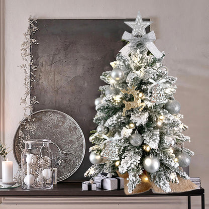2ft Mini Christmas Tree with Lights - Flocked Snow Artificial Tabletop Xmas Tree for Home & Office Decor