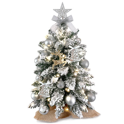2ft Mini Christmas Tree with Lights - Flocked Snow Artificial Tabletop Xmas Tree for Home & Office Decor