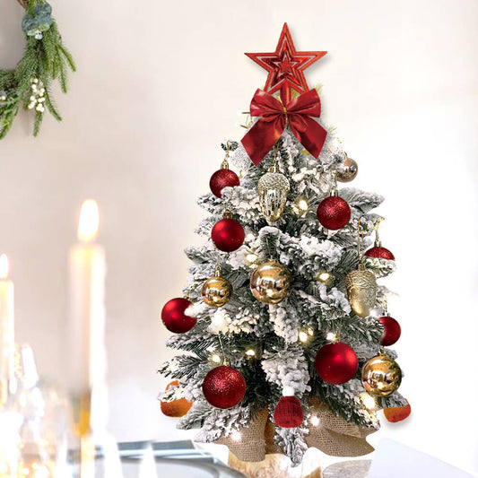 2ft Mini Christmas Tree with Lights - Flocked Snow Tabletop Holiday Decoration