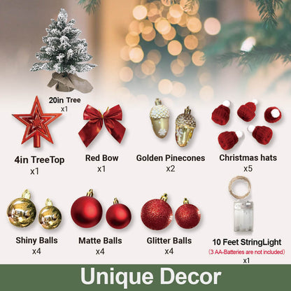 2ft Mini Christmas Tree with Lights - Flocked Snow Tabletop Holiday Decoration
