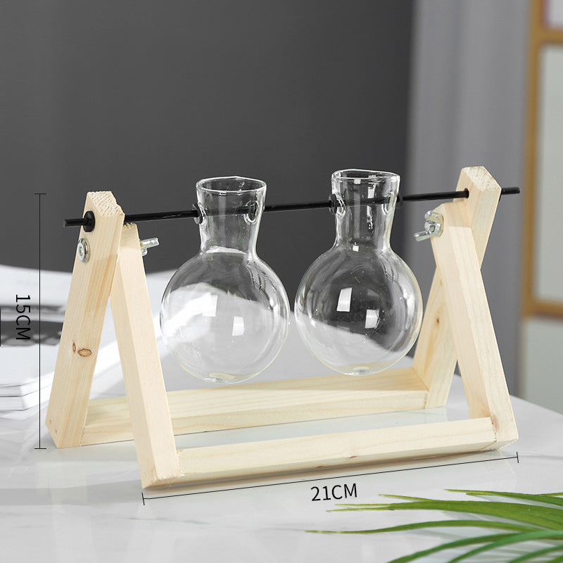 Wooden Stand Hydroponic Glass Vase
