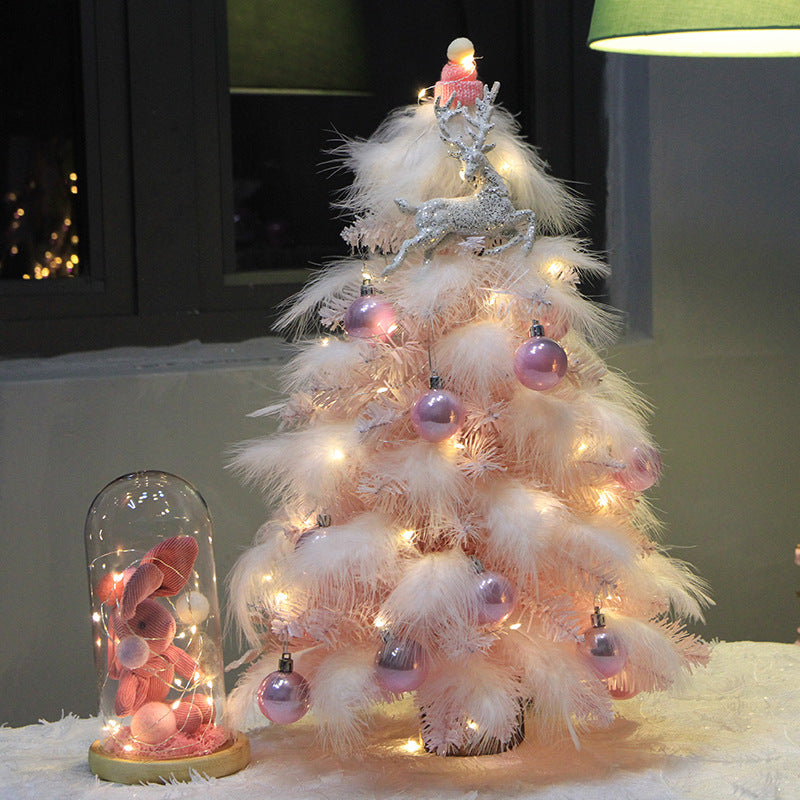 Pink Feather Christmas Tree Ornament – Small Desktop Holiday Decoration