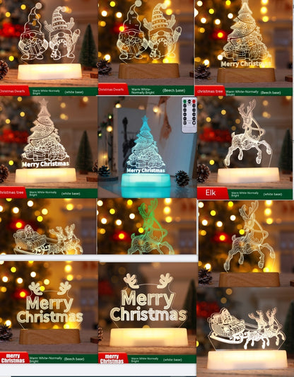 3D Acrylic LED Christmas Lamp - Night Light for Holidays, Kids Gifts, and Home Decor